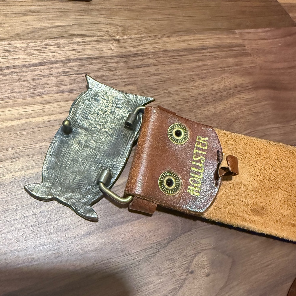 Hollister Leather Belt Owl Buckle Embossed Floral Western Boho Large - Picture 3 of 5